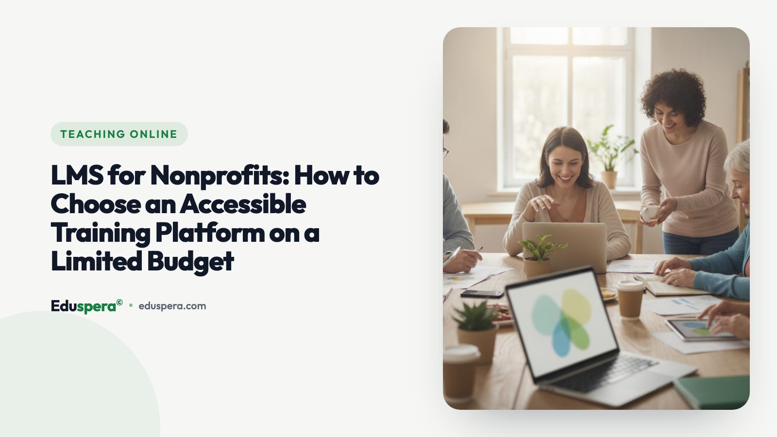 Nonprofit team collaborating on training materials around a table